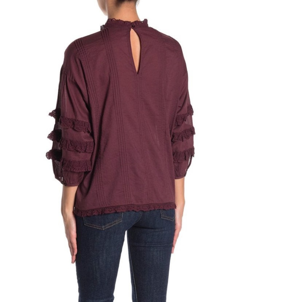 Frye Apparel Diya Pintuck Lace Blouse, S - Picture 2 of 7